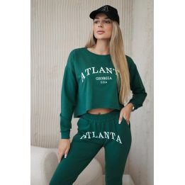 Moteriškas palaidinės ir kelnių komplektas su „Atlanta“ užrašu, žalias