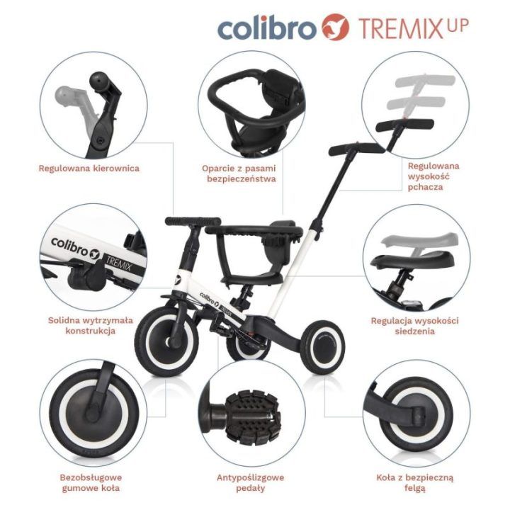 Vaikiškas 6 funkcijų triratukas Colibro Tremix Up, rožinis