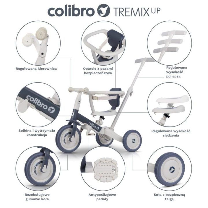 Vaikiškas 6 viename triratukas Colibro Tremix Up, pelenų pilkas