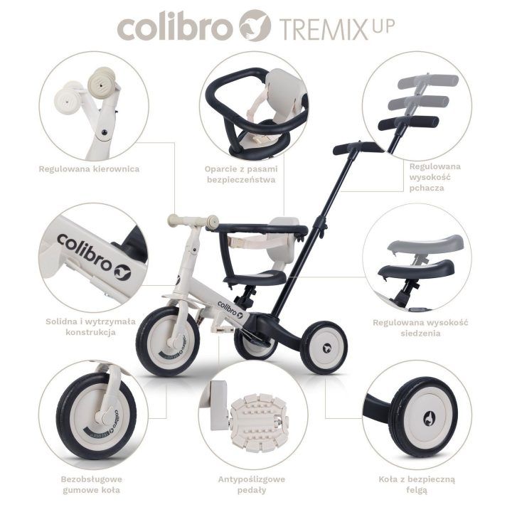Vaikiškas triratukas 6 viename Colibro Tremixup, dramblio kaulo