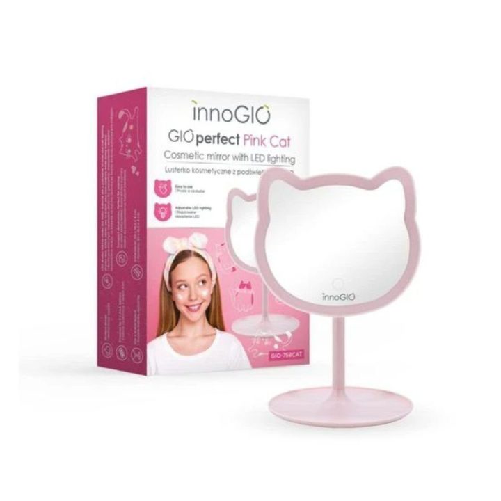 Kosmetinis veidrodėlis mergaitėms su LED InnoGio GIOperfect, rožinis