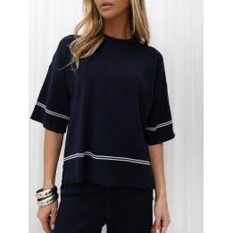 Moteriškas megztinio ir kelnių komplektas Italy Moda, tamsiai mėlynas
