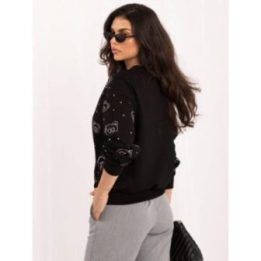 Moteriškas medvilninis džemperis su meškos motyvu Italy Moda, juodas
