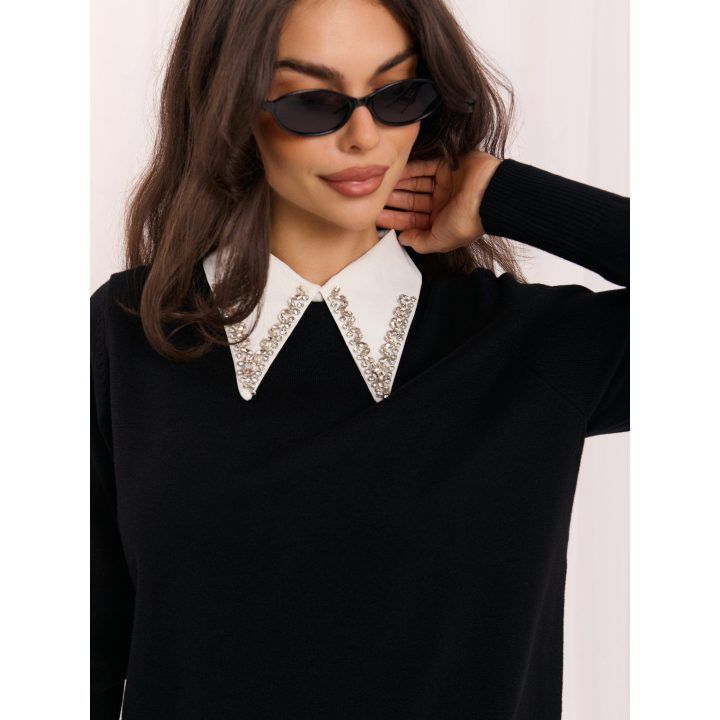 Moteriškas viskozės megztinis su apykakle Italy Moda, juodas