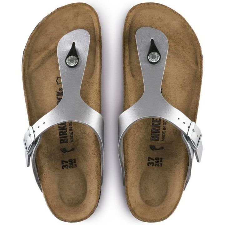 Moteriškos šlepetės per pirštą Birkenstock Gizeh, sidabro