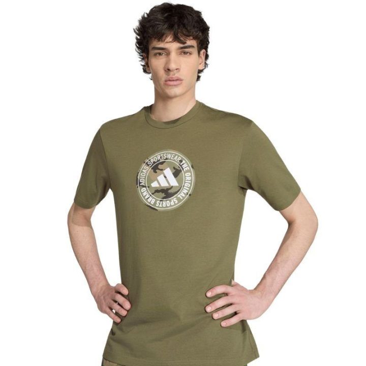 Vyriški medvilniniai marškinėliai adidas Camo, alyvuogių