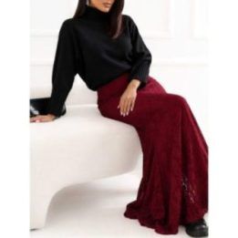 Moteriškas platėjantis midi sijonas su nėriniais Italy Moda, bordo