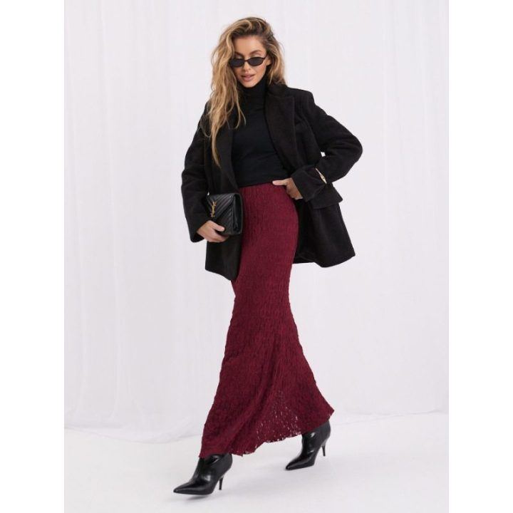 Moteriškas platėjantis midi sijonas su nėriniais Italy Moda, bordo