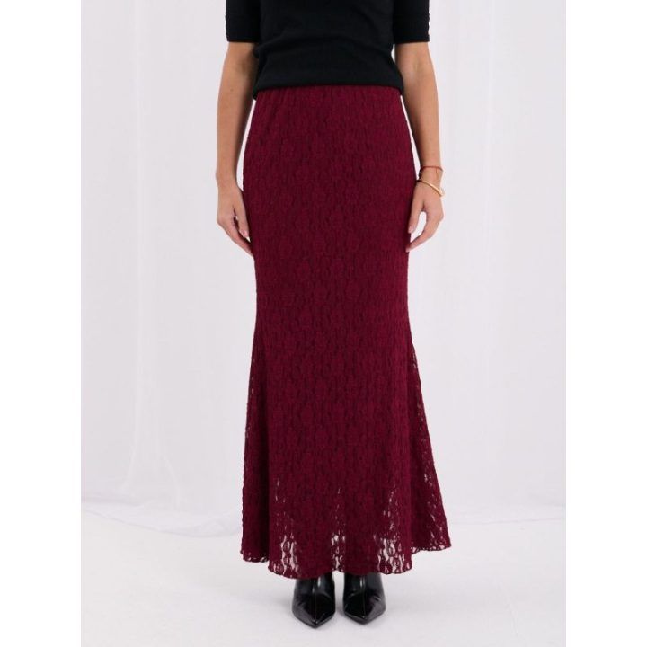 Moteriškas platėjantis midi sijonas su nėriniais Italy Moda, bordo