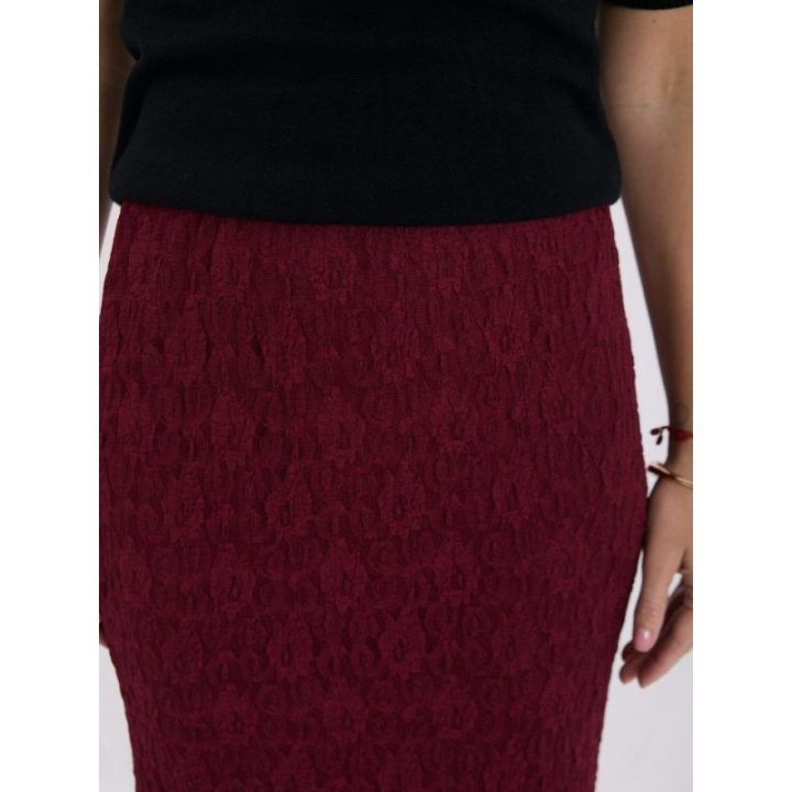 Moteriškas platėjantis midi sijonas su nėriniais Italy Moda, bordo