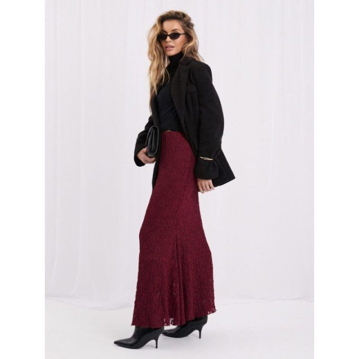 Moteriškas platėjantis midi sijonas su nėriniais Italy Moda, bordo