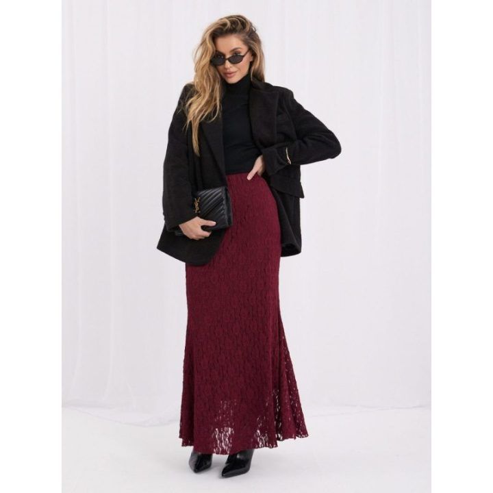 Moteriškas platėjantis midi sijonas su nėriniais Italy Moda, bordo