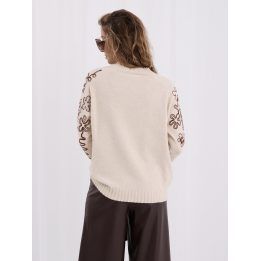 Moteriškas megztinis su siuvinėjimu Italy Moda, šviesiai smėlio