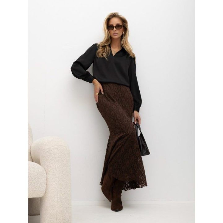 Moteriškas midi sijonas su nėriniais Italy Moda, ruda