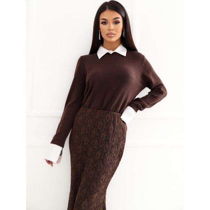 Moteriškas midi sijonas su nėriniais Italy Moda, ruda