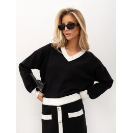 Moteriškas megztinio ir sijono komplektas Italy Moda, juodas ir baltas