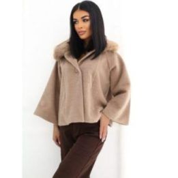 Moteriškas trumpas paltas su vilna ir apykakle Italy Moda, smėlio