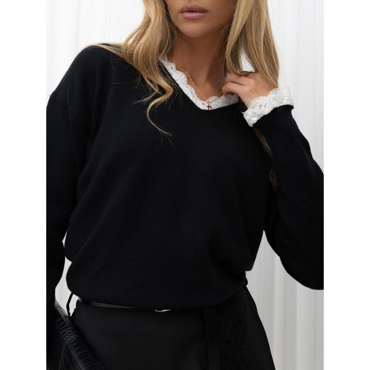 Moteriškas viskozės megztinis su V formos iškirpte Italy Moda, juodas