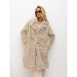 Moteriškas paltas su plačiais atvartais Italy Moda, smėlio