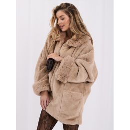 Moteriškas kailinis paltas su apykakle Italy Moda, smėlio
