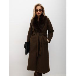 Moteriškas dvieilis paltas su vilna Italy Moda, ruda