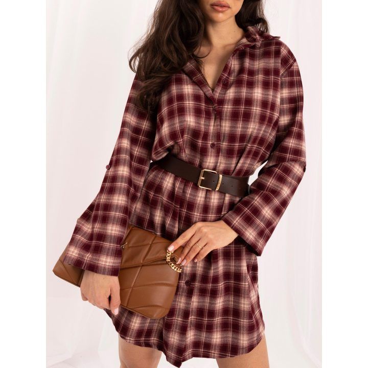 Moteriška medvilninė mini marškininė suknelė Italy Moda, bordo