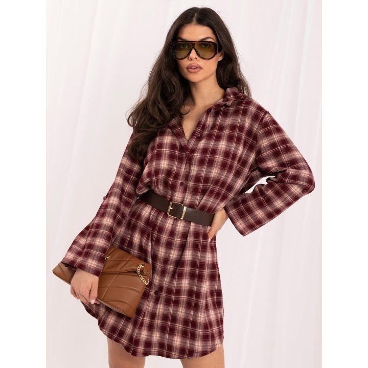 Moteriška medvilninė mini marškininė suknelė Italy Moda, bordo