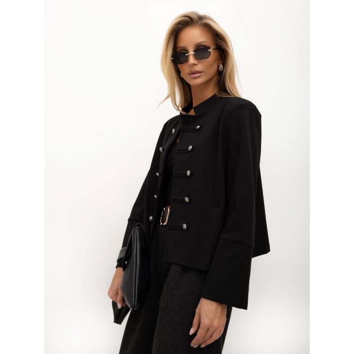 Moteriškas medvilninis dvieilis švarkas Italy Moda, juodas