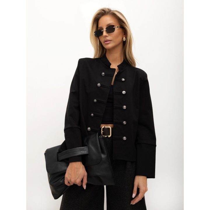 Moteriškas medvilninis dvieilis švarkas Italy Moda, juodas