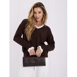 Moteriškas viskozės megztinis su V formos iškirpte Italy Moda, ruda