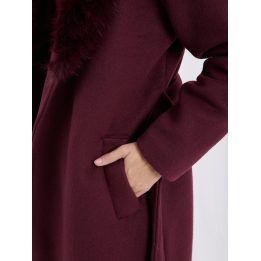 Moteriškas žieminis paltas su rišamu diržu Italy Moda, bordo