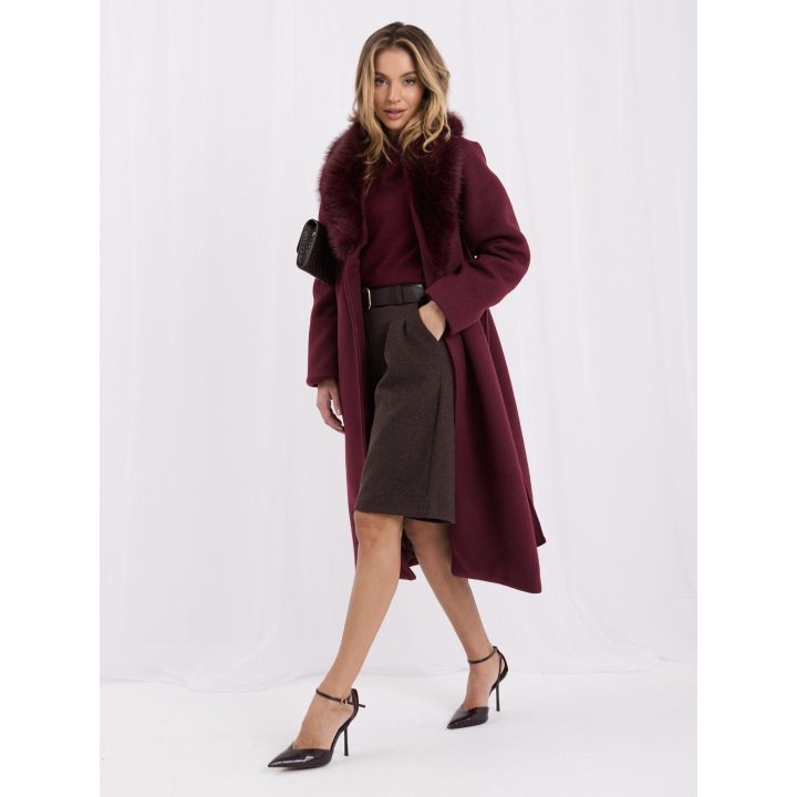 Moteriškas žieminis paltas su rišamu diržu Italy Moda, bordo