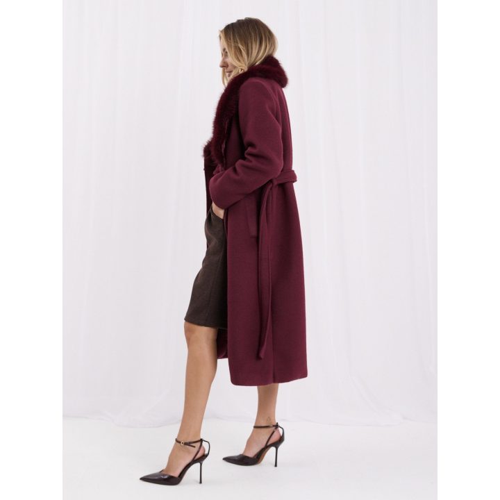 Moteriškas žieminis paltas su rišamu diržu Italy Moda, bordo