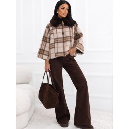Moteriškas paltas su kailine apykakle Italy Moda, tamsiai smėlio