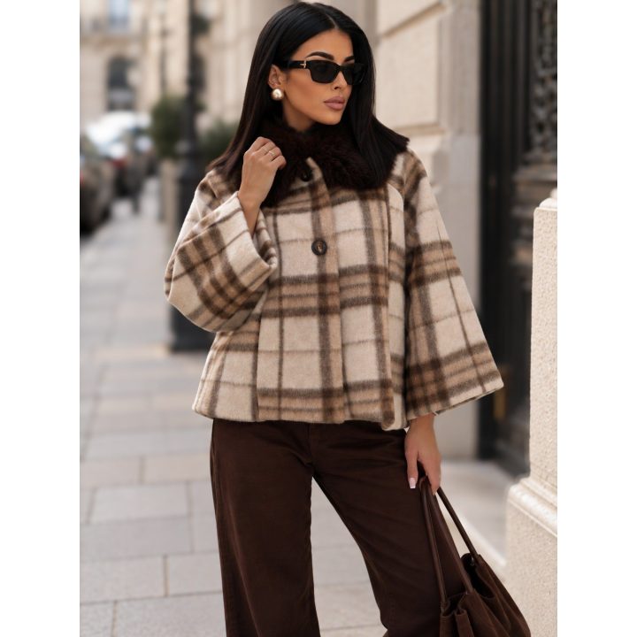 Moteriškas paltas su kailine apykakle Italy Moda, tamsiai smėlio