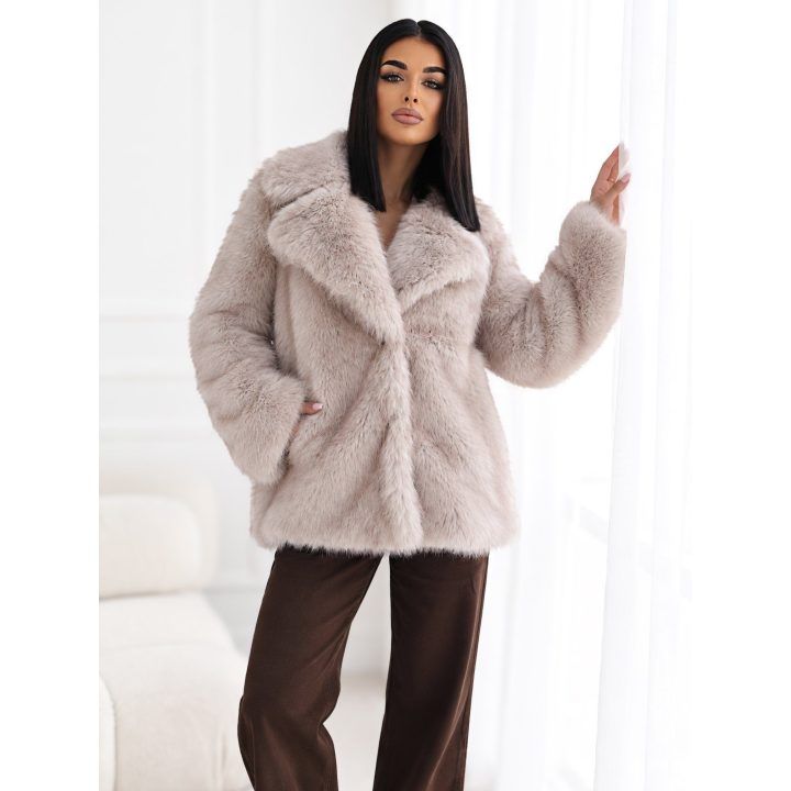 Moteriška kailinė striukė su apykakle Italy Moda, šviesiai pilka