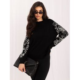 Moteriškas megztinis su gėlių siuvinėjimu Italy Moda, juodas