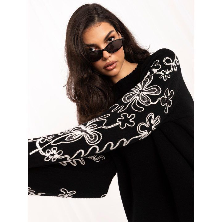 Moteriškas megztinis su gėlių siuvinėjimu Italy Moda, juodas