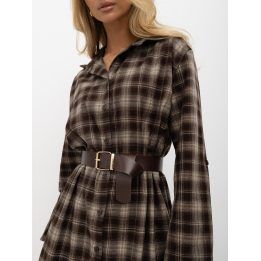 Moteriška medvilninė languota marškininė suknelė Italy Moda, ruda