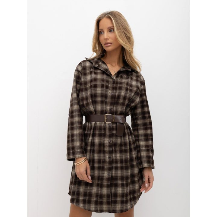 Moteriška medvilninė languota marškininė suknelė Italy Moda, ruda