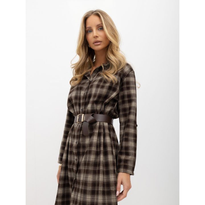 Moteriška medvilninė languota marškininė suknelė Italy Moda, ruda
