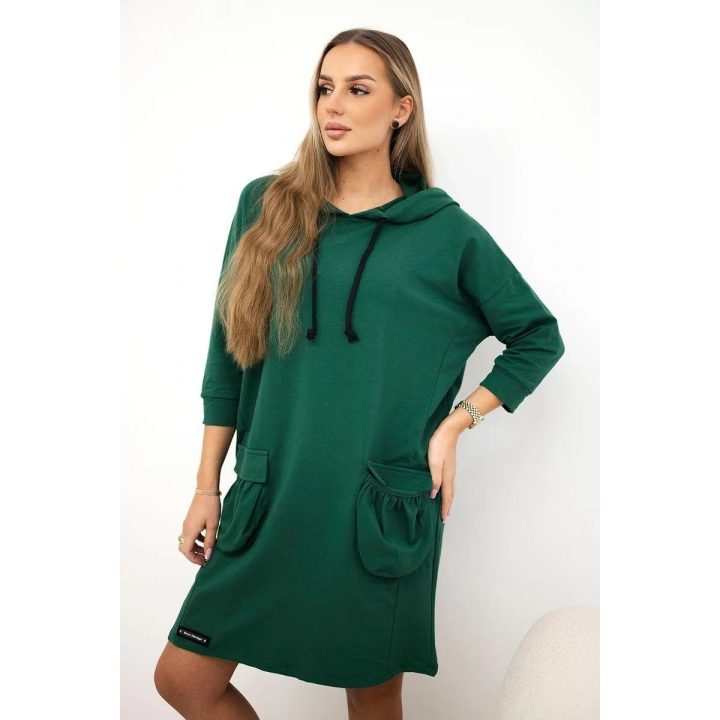 Medvilninė suknelė su gobtuvu, 92 cm, tamsiai žalia