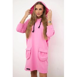Medvilninė suknelė su gobtuvu, ilgis 92 cm, šviesiai rožinė