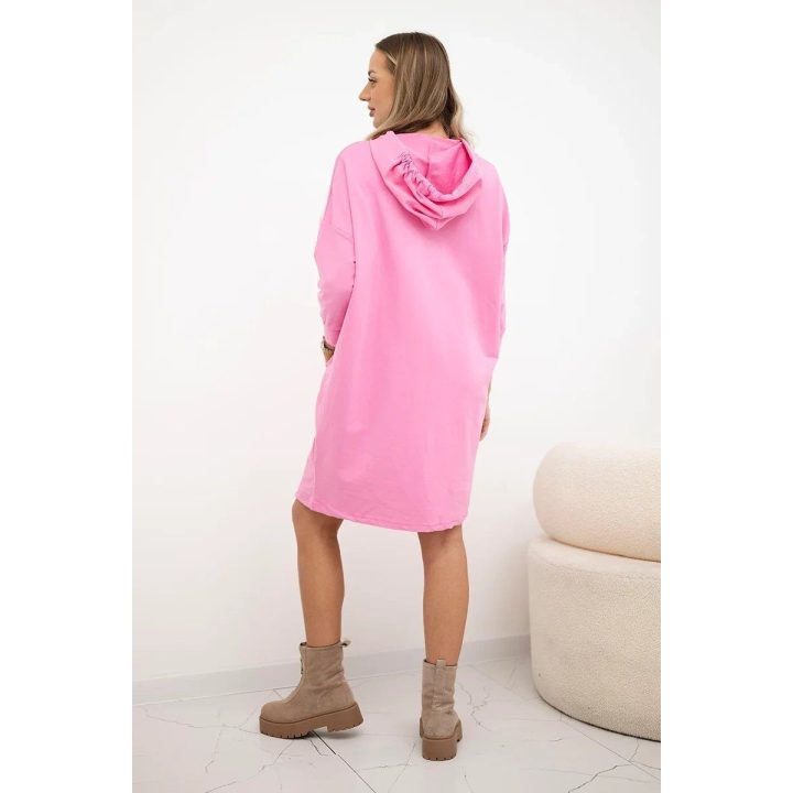 Medvilninė suknelė su gobtuvu, ilgis 92 cm, šviesiai rožinė