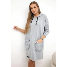 Medvilninė suknelė su gobtuvu, pilka