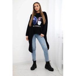 Moteriška medvilninė palaidinė su drugelio raštu, juoda