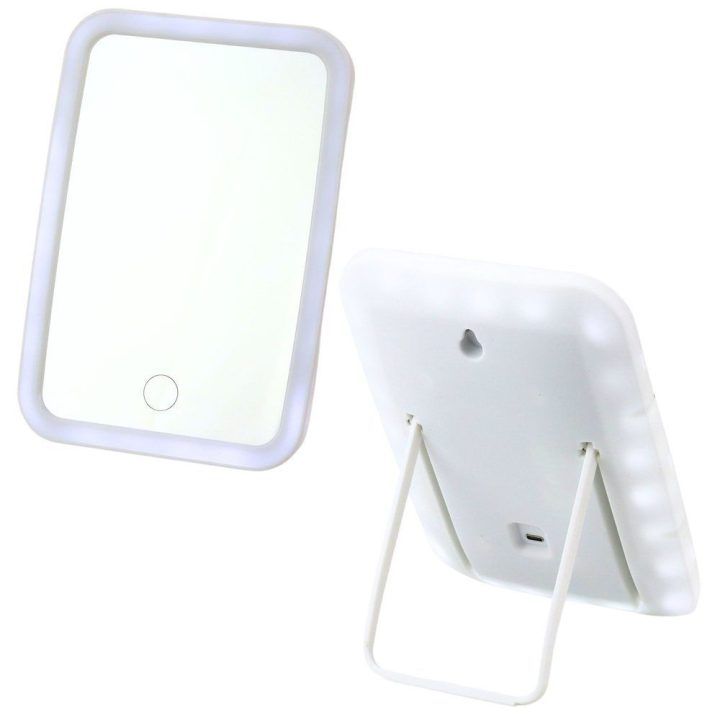 Kosmetinis veidrodis su LED apšvietimu, 17,5 × 13 × 2 cm, baltas