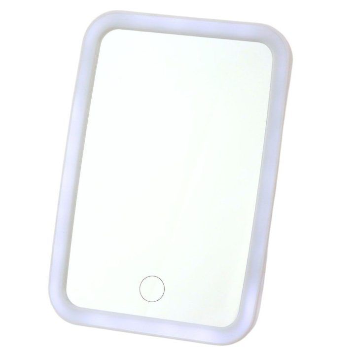Kosmetinis veidrodis su LED apšvietimu, 17,5 × 13 × 2 cm, baltas