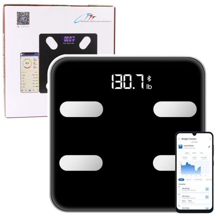 Kūno svarstyklės su Bluetooth ir kūno sudėties analize, 180 kg