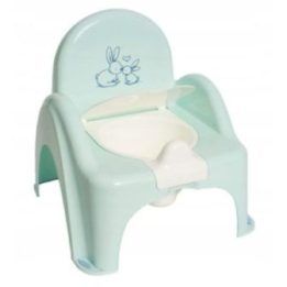 Vaikiškas puodukas-kėdutė su zuikučių motyvu Tega, šviesiai žalias